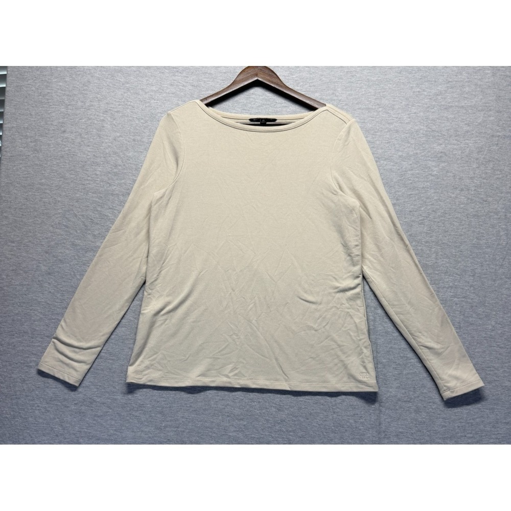 Banana Republic Shirt Top Women M Beige Regular Fit Casual Long Sleeve Boat Neck